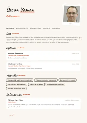 Kabin Memuru ve Hostes Cv Örnekleri cv indir